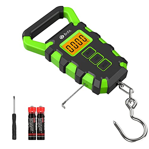 Upgraded Digital Fishing Scale with Ruler, 15g/50kg Electronic Digital Luggage Scale, 110lb Max Fishing Postal Hanging Hook Scale with Measuring Tape, Backlit LCD Display (Batteries Included)