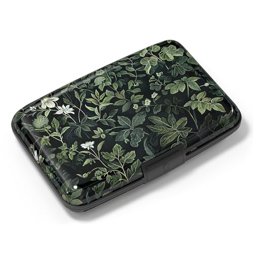 Image of Credit Card Holder, Mini Aluminum Card Wallet RFID Blocking Slim Metal Hard Card Case for Women Men, Vintage Plants