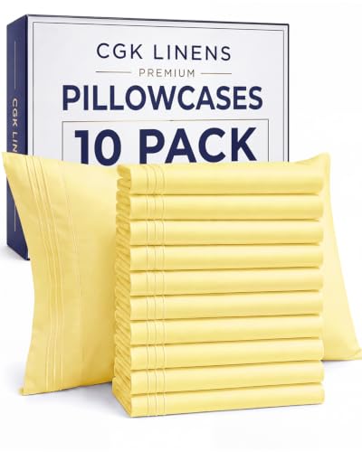 King Pillow Cases Set of 10 - Ultra Soft Cozy Pillowcase Covers - Yellow