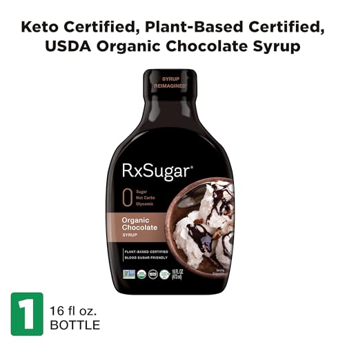RxSugar Delicious Organic Plant-Based Chocolate Syrup, 16 Oz | Alulose Sweetener | 0 Sugar, 0 Net Carbs, 0 Glycemic | Diabetes Safe | Keto Certified | Verified