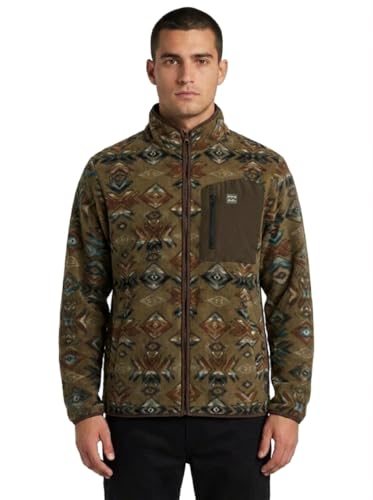 Billabong Mens Sherpa Bonded Polar Fleece Aztec Print Jacket, Brown, L