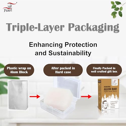 Pearl Shaving Alum Bar (Fitkari) with travel case - 100g 100% Pure Natural Phitkari Stone Bar for water purification, Skin Tightening, Underarm Deodrant| Gentle,Effective & Natural After Shave Lotion alternative| Chemical-Free Shaving Kit Aid, | Diwali Gift option