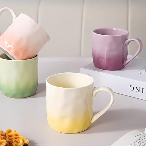 Taza de cerámica color macaroon 13 oz con asa amarillo miniatura 3