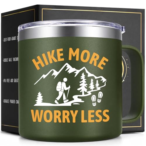 Lifecapido Hiking Gifts for Men, Hike More Worry Less 14oz Insulated Coffee Mug, Birthday...