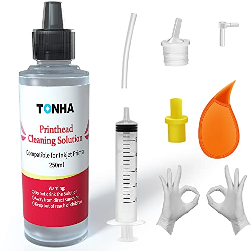 Tonha Printhead Cleaner Kit | Printhead Cleaning Kit | for Inkjet Printers Canon/Brother/Epson/HP | 8600/5520/4620/6520/6600/6700/6968/6978/8610 HP Printers | 922/ Pro100/MX922 Canon Printers (250ML)