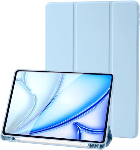 Hülle Kompatibel mit iPad 9 8 7 Generation 10.2 Zoll, Model 2021/2020/2019,9./8./7. Hülle mit Stifthalter, Trifold Ständer Schutzhülle, Auto Schlafen/Wachen for iPad 10,2 - Hell Blau