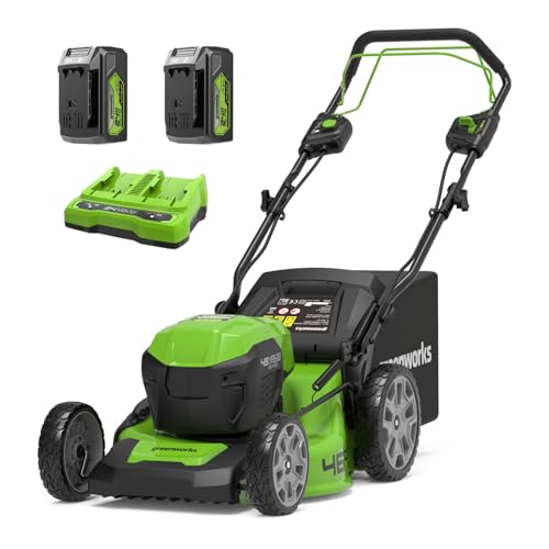 Greenworks GD24X2LM46SPK4X Tagliaerba Semovente a Batteria per Prati Fino a 480m², Ampiezza di taglio 46cm, CON Due Batterie 2 x 24V (Pari a 48V) 4Ah e Caricabatterie Doppio