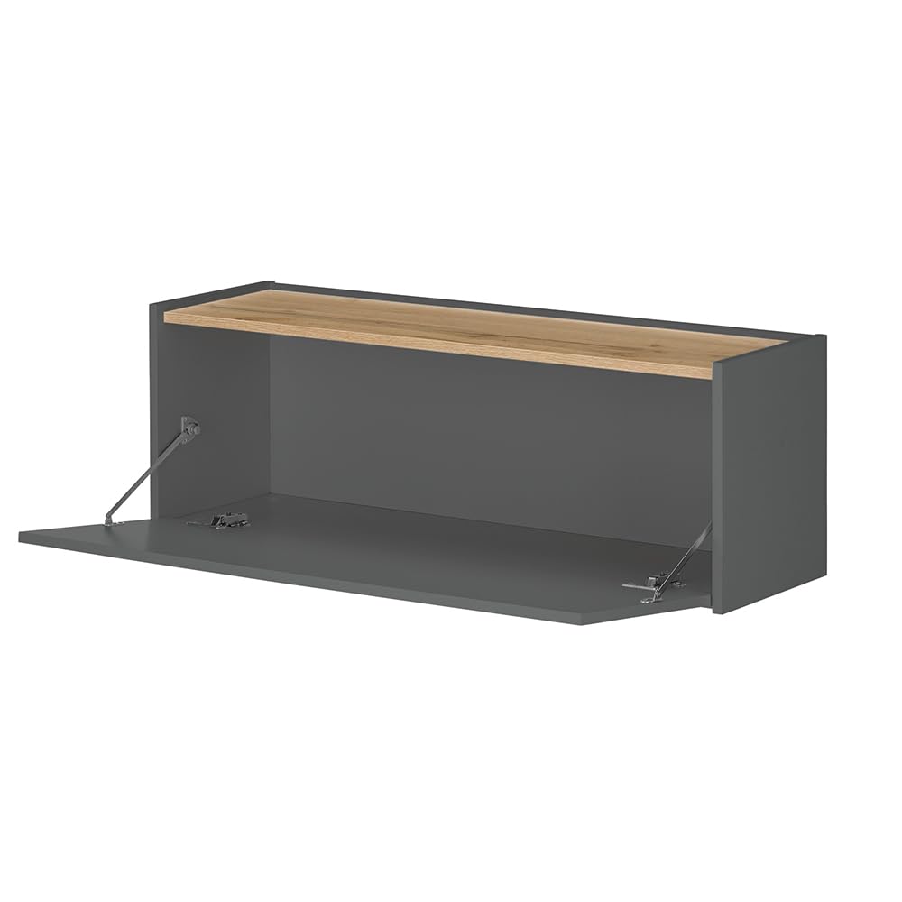 Lomadox Homeoffice Set anthrazit mit Eiche 2-teilig modern, 1 Sekretär, 1 Hängeschrank