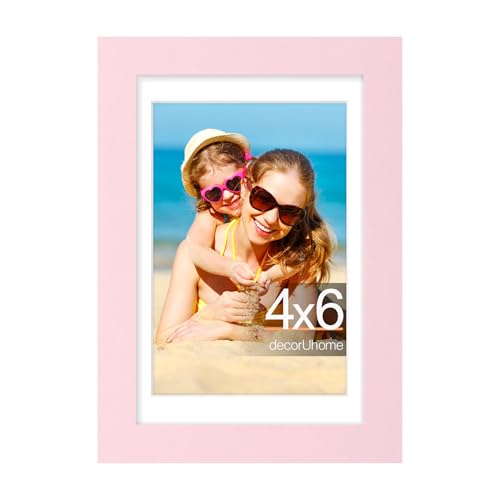 decorUhome 4x6 Picture Frame, Display Pictures 3.5x5 with Mat or 4x6 without Mat, Wall & Tabletop Display Photo Frame, Pink, 1 Pack