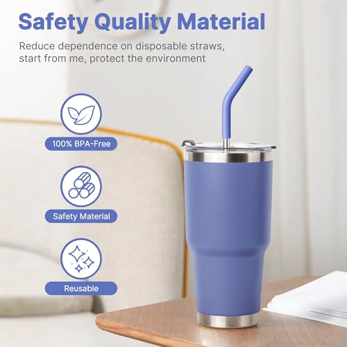 Image of 9.5 inch Metal Straws Reusable for 30 /32 oz Tumbler, 5 Pcs Stainless Steel Drinking Straws for Yeti /RTIC /CIVAGO 30 oz Tumblers, 1 Portable Bag