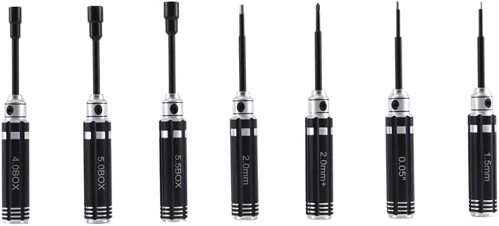 7PCS RC Tool Kit 1.27/1.5/2.0Mm Hex Screwdrivers 4.0/5.0/5.5Box Nut Driver Wrench for 1/12 1/16 1/18 1/24 SCX24 RTX4M - (Color: Black)