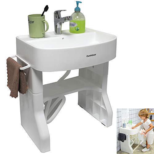 HTTMT-Washstand-Self-Care-Station-Portable-Wash-Basin-For-Child-Kids-Baby-Toddler-KEarly-Training-Learning-Plastic-Washbasin-Simulation-Towel-Shelf-PN-ET-BABY007-WHITE