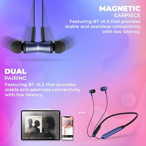 Image of Zebronics in-Ear Wireless Neckband, 20Hrs Playback, Rapid Charging, 10mm Drivers, ENC, Gaming Mode, Dual Pairing, BT v6.0, Magnetic Earbuds, Type-C Charging (Evolve, Blue)