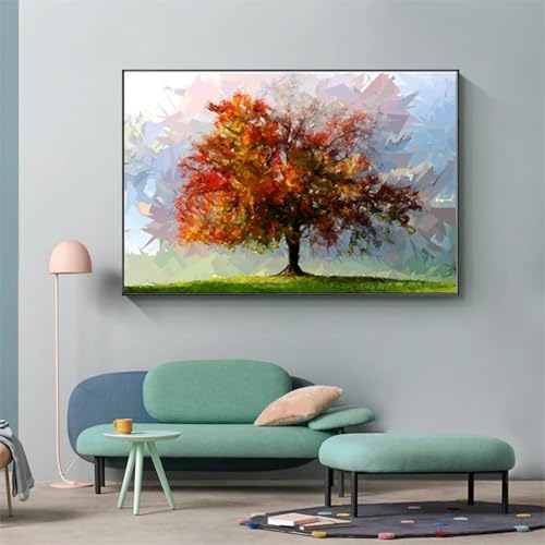 Toile arbres colorés sans cadre au format 80x120 cm pour décoration murale moderne