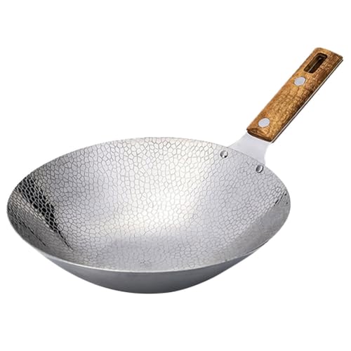 MOLUCKFU Stainless Steel Wok 13.4 Inch Frying Pan with Handle Multipurpose Kitchen Cookware for Stir-Fry Hot Pot and Everyday Cooking
