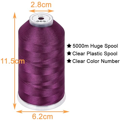 Image of New brothread - Single Huge Spool 5000M Each Polyester Embroidery Machine Thread 40WT for Commercial and Domestic Machines - Royal Purple