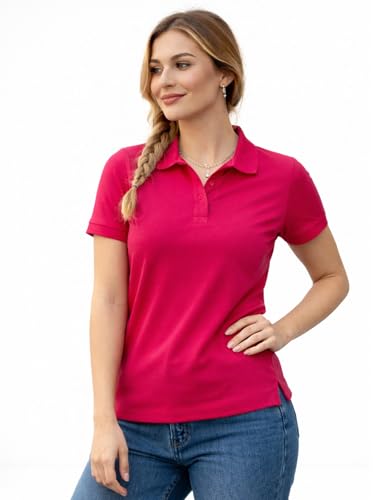 Image of Juneberry Women's Cotton Lycra Polo T- Shirt, Short Sleeve Casual Top, Soft, Lightweight, Stretchable & Stylish, Versatile Everyday Wear, Sizes S-2XL
