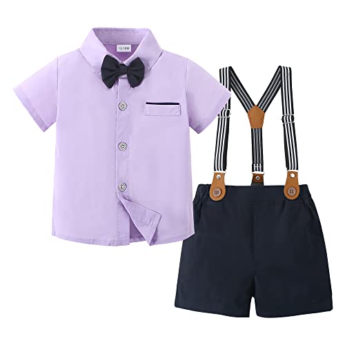 ZOEREA Toddler Baby Boy Clothes 1-5T Boy Gentleman Suit Short Sleeves Shirt +Suspender Pants +Bowtie Toddler Dress Boy Outfit