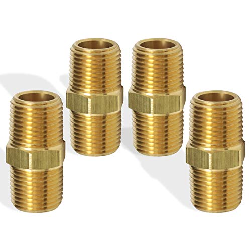 Boeray 4Pcs 1/4" Npt Male Thread To 1/4" Npt Male Thread Brass Pipe Hose Fitting Straight Hex Nipple Fast Coupler Adapter #TOP6