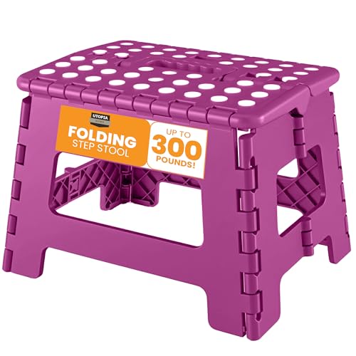Sgabello pieghevole Utopia Home da 9 pollici, superficie antiscivolo per bambini e adulti, sgabello pieghevole con maniglia, capacità di carico di 300 libbre, confezione da 1, viola