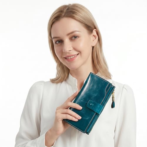 Image of YALUXE Women's RFID Real Leather Wallet with 21 Card Slots Phone Pocket