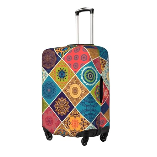 Spandex Travel Luggage Cover,Colorful Tribal Ethnic Floral Suitcase Protector Bag Dust-Proof Washable Suitcase Cover2