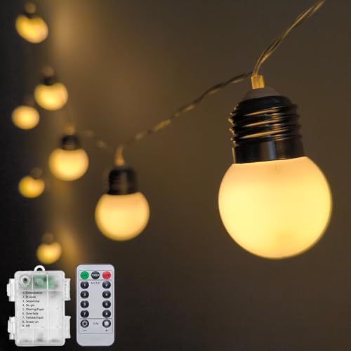 Globe String Lights Battery Operated 11.9Ft Marquee Letter Lights 12 LED Light Bulbs with Timer, Indoor Outdoor G40 String Light for Party Bedroom Marquee Letters Numbers Christmas Camping Decor
