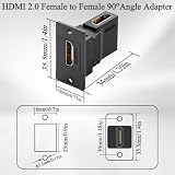 QIANRENON Prostokątny panel 4K HDMI 90° kątowy adapter łącznik HDMI 2.0 żeński do żeńskiego montażu grodziowego złącze kątowe gniazdo wyświetlacza HD, montowana ściana biurkowa, do monitora HDTV PC