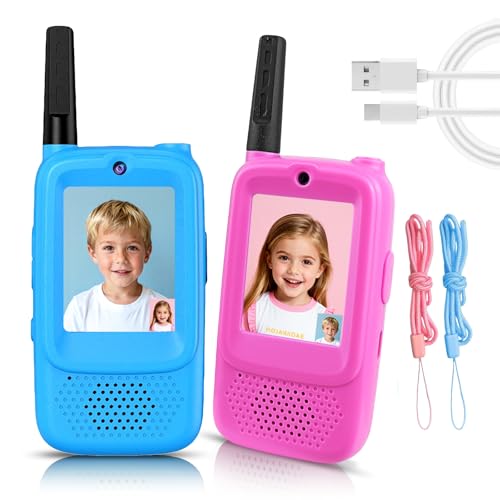 Video Walkie Talkies for Kids, 2 Pack Rechargeable Video Kids Walkies Talkies with Voice Changer, Long Range 2 Way Radios Toys for Outdoor Adventure...