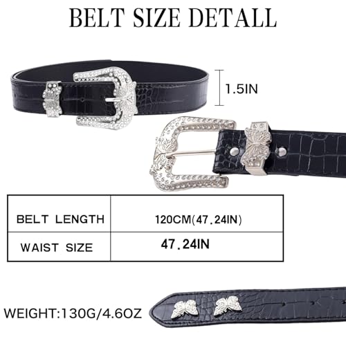 Black Western Leather Belts Rhinestone Buckle Belt for Women Cowgirl Belts for Jeans Pants4