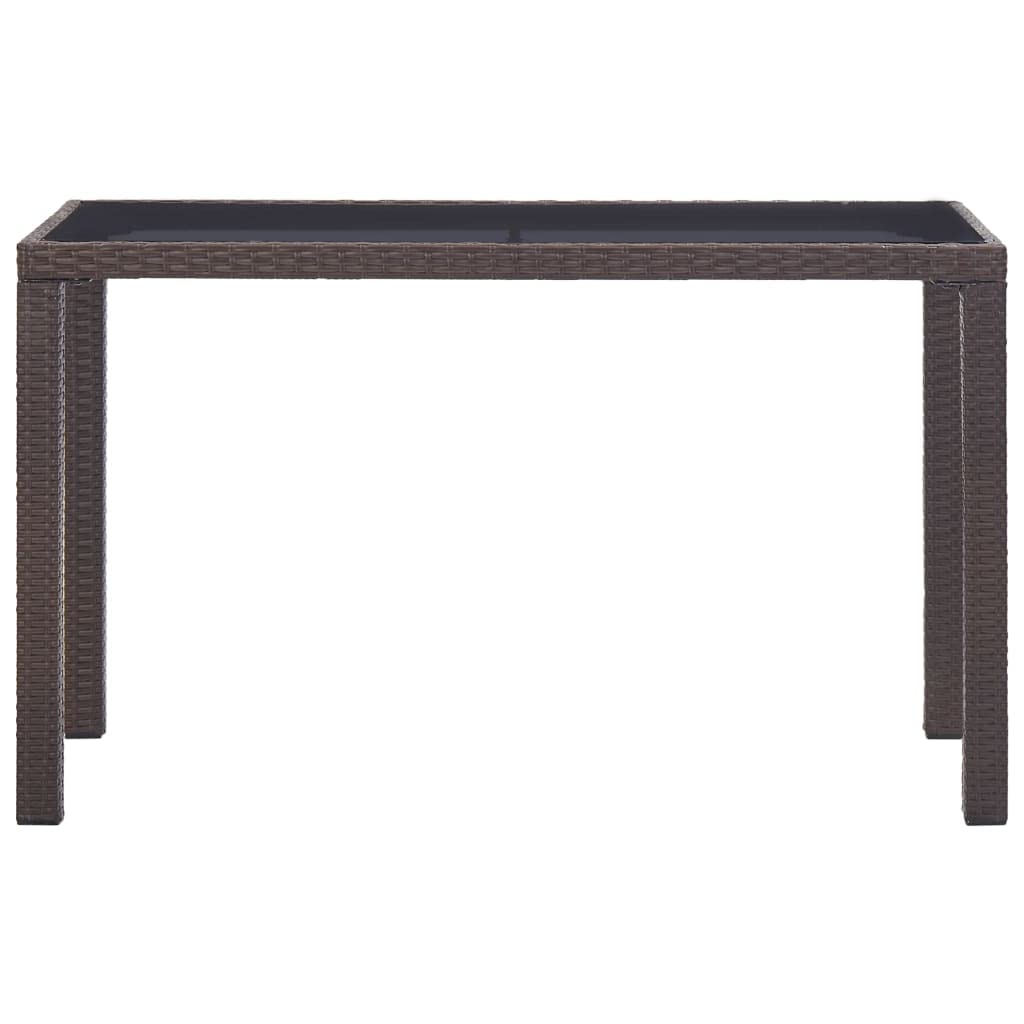 Générique Stół ogrodowy 123x60x74 cm Brązowy pleciony Żywica | Stabilna stalowa rama, szklany top, wodoodporny, łatwy w montażu, na taras
