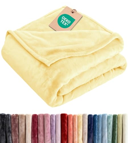 Ultra Soft Fleece Blanket Throw Size - Flannel Fleece Luxury Throw Blanket - Lightweight for Couch Bed Chair - Thick Warm & Breathable - All Season Cozy Anti-Static Microplush Bedding Yellow