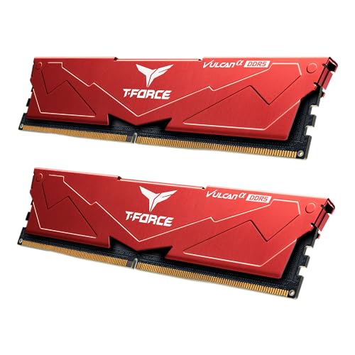 Image of TEAMGROUP T-Force Vulcan Alpha DDR5 Ram 64GB Kit (2x32GB) 6000MHz (PC5-48000) CL38 Desktop Memory Module Ram AMD Optimized Memory Red FLARD564G6000HC38JDC01