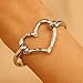 GIGB PBDK Chunky Silver Large Heart Bracelet for Women Fashion Adjustable Hammered Love Statement Bangles Simple Heart Bracelets Valentines Gift Unique Jewelry(Silver2)