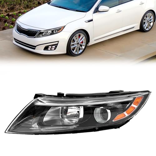 YOOCOO Headlight Assembly Compatible with 2014 2015 Kia Optima Halogen Headlights Assembly w/Bulbs Replacement Headlamp 921014C500 with Connector Adapter (Left Driver Side)