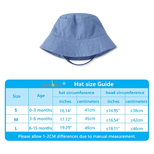 Pureborn Baby Boys Sun Hat Sun Protection Bucket Hat Beach Swim Cap With Hook And Loop Closure Chin Strap For Infant Boys 0-3 Months Chambray Blue #TOP5