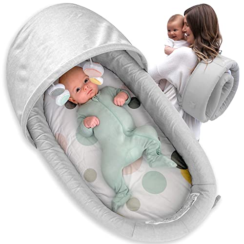 Image of Lulyboo Indoor/Outdoor Cuddle & Play Baby Travel Lounge, Portable, Adjustable Baby Nest Backpack, Gray/Bubble