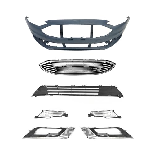 YHB Front Full Bumper Cover Kit Upper & Lower Grille & Fog Lamps & Caps For 2017-2018 Ford Fusion not for sport - Front Complete Bumper Set
