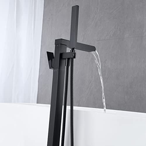 Waterfall-Tub-Filler-Freestanding-Bathtub-Faucet-Black-Floor-Mount-Brass-Single-Handle-Bathroom-Faucets-with-Hand-Shower Waterfall Tub Filler Freestanding Bathtub Faucet Black Floor Mount Brass Single Handle Bathroom Faucets with Hand Shower