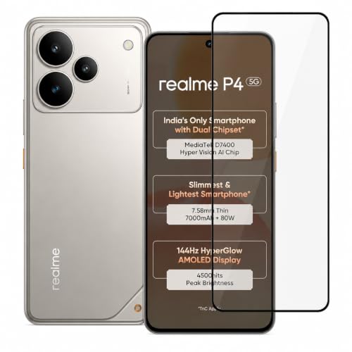 Image of Military-Grade Tempered Glass Screen Protector Compatible for Realme P4 with Edge to Edge Coverage and Easy Self Installation Kit (realme P4)