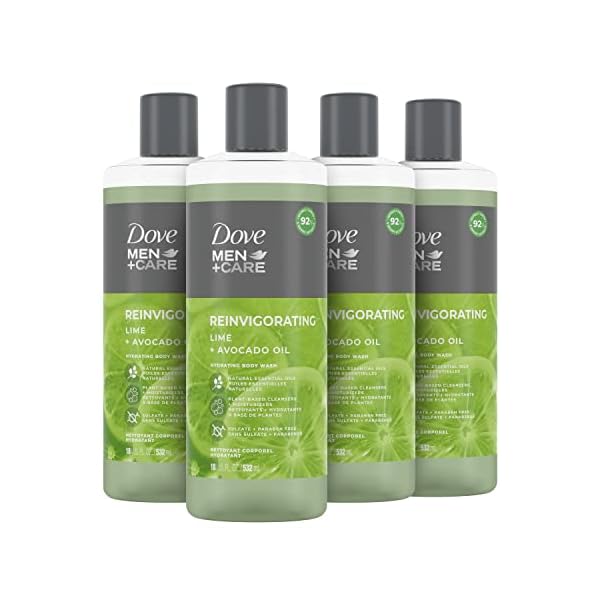 DOVE MEN + CARE Body Wash for a refreshing shower experience Lime + Avocado Oil Body Wash for Men, 18 oz, 4 Count