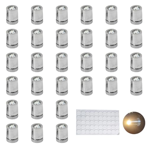 LYPPUL 60 Piezas Mini Luces LED, Luces LED Pequeñas con Batería, Mini Luz LED Adhesiva, Miniatura para Vitrinas, Bloques de Construcción, Iluminación para Casa de Muñecas (Blanco Cálido)