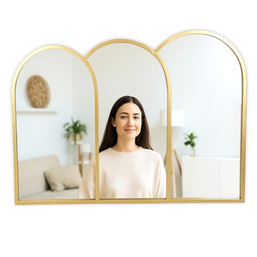 Opiniones de Espejos de pared para comprar hoy. 50 GAON. Espejo Decorativo de Pared Moderno Minimalista Triple Arco Ideal para Sala Baño Comedor Dormitorio Oficina e Interiores 91.5 CM