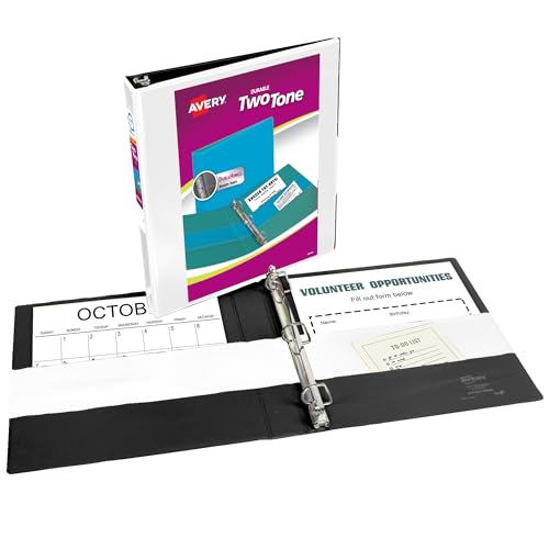 Image of Avery Two-Tone Durable View 3 Ring Binder, 1 Inch Slant Rings, White /Black Binder (17286)