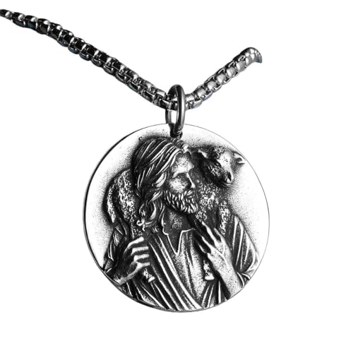 Pendentif Christian Jésus Berger en acier à porter au quotidien pour un look moderne et inspirant