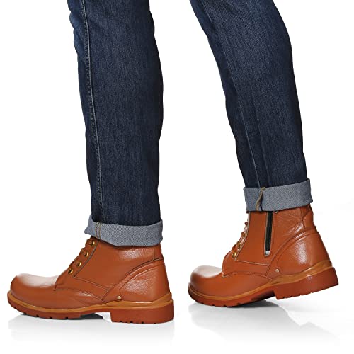 Image of Shoe Island Rider-X Solid Leather Tan Brown Zipper High Ankle Length Bike Riding Long Boots For Men (HB9711), Size 10 UK /India