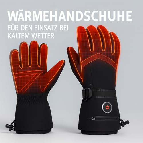 SOUCCESS Beheizbare Handschuhe – 6000 mAh Akku, 3 Heizstufen, Wasserdicht & Winddicht, Touchscreen-kompatibel, Unisex Thermo-Handschuhe für Skifahren, Motorrad, Angeln, Outdoor & Alltag (L)