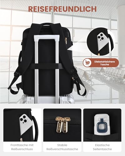 Image of LOVEVOOK Hand Luggage Backpack, Travel Backpack for Women, Expandable Design, Backpack Hand Luggage Airplane, Travel Backpack as Cabin Bag for Travel and Business, Black + Grey + Maroon, 40x20x25cm
