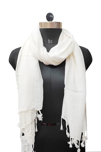 Image of Solid Sequin Stole with Tassels for Women & Men - Soft Lightweight Rayon Fabric | Available in 10+ Colours | 70 x 180 cm