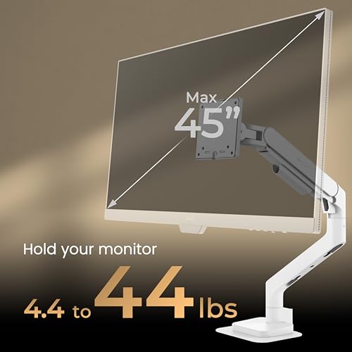 Image of BenQ BSH02 Ergo Arm -Gas Spring Monitor Stand for Up to 45'' & 44lbs Screen | Heavy Duty, Quick Installation, No Sagging, Top Clamp and Grommet Base, Reinforcement Plate, VESA 75x75 &100x100mm, White
